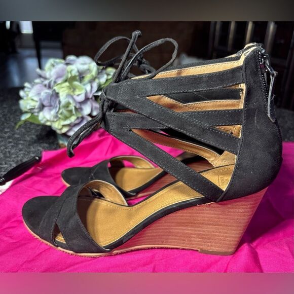 14th & Union Black Sandal Wedges EPC Size 8.5 Excellent Preloved Condition - Picture 4 of 9